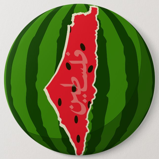 Palestine Watermelon Flag Map. Free Palestinians. Button (Front)