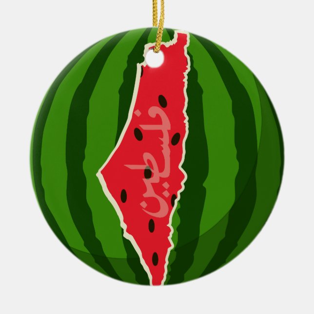 Palestine Watermelon Flag Map. Free Palestinians Ceramic Ornament (Front)