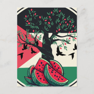 Palestine Watermelon Flag Map. Free Palestinians. Postcard