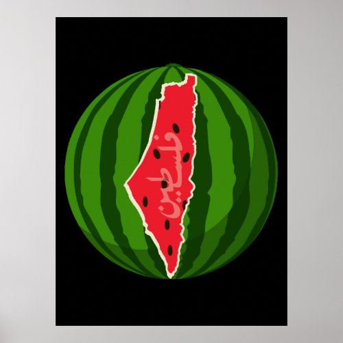 Palestine Watermelon Flag Map Free Palestinians Poster