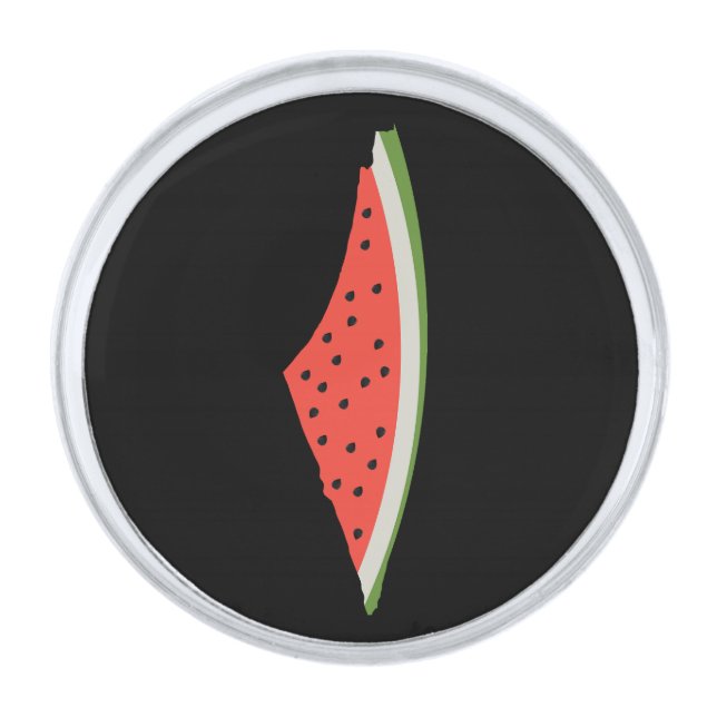 Palestine Watermelon Flag Map. Free Palestinians. Silver Finish Lapel Pin (Front)
