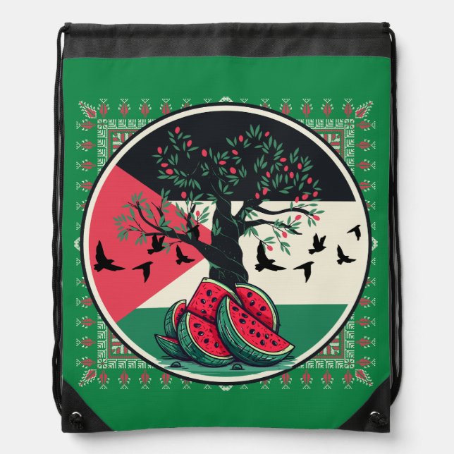 palestine watermelon - Freedom for Palestinians  Drawstring Bag (Front)