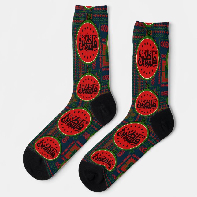 Palestine watermelon-Palestine Arabic word"فلسطين" Socks (Left)