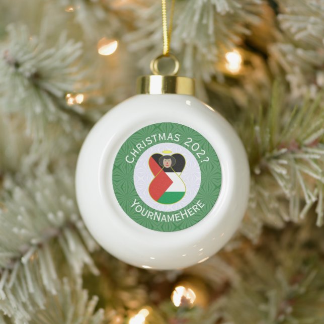 Palestinian Angel Christmas Flag Personalized  Ceramic Ball Christmas Ornament (Tree)