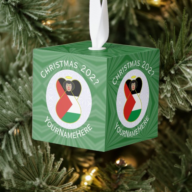 Palestinian Angel Christmas Flag Personalized  Cube Ornament (Tree)