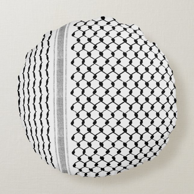 Palestinian Arabic Kufiya Pattern Round Pillow (Back)
