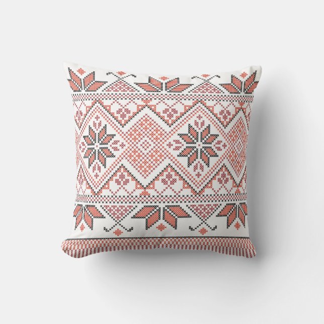Palestinian Arabic Tatreez Embroidery Pattern Throw Pillow (Front)