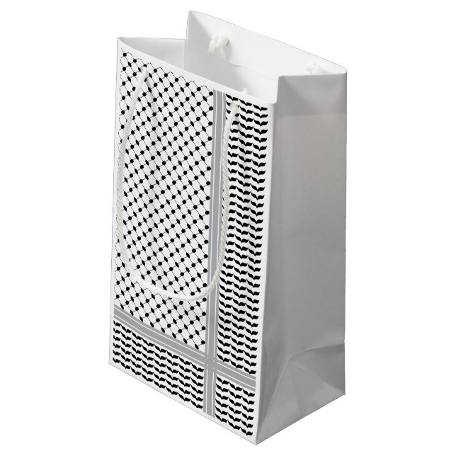 Palestinian Black & White Keffiyeh Small Gift Bag (Back Angled)