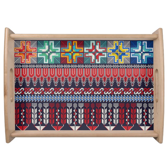 Palestinian Embroidery Motif Pattern. Serving Tray (Front)