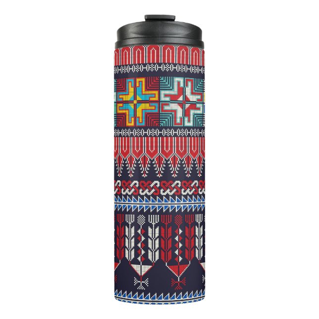 Palestinian Embroidery Motif Pattern. Thermal Tumbler (Front)