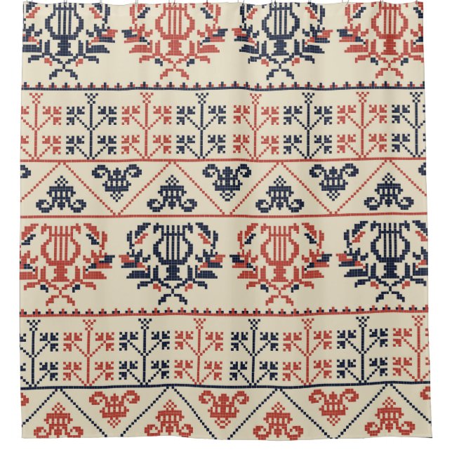 Palestinian embroidery motif, seamless pattern des shower curtain (Front)