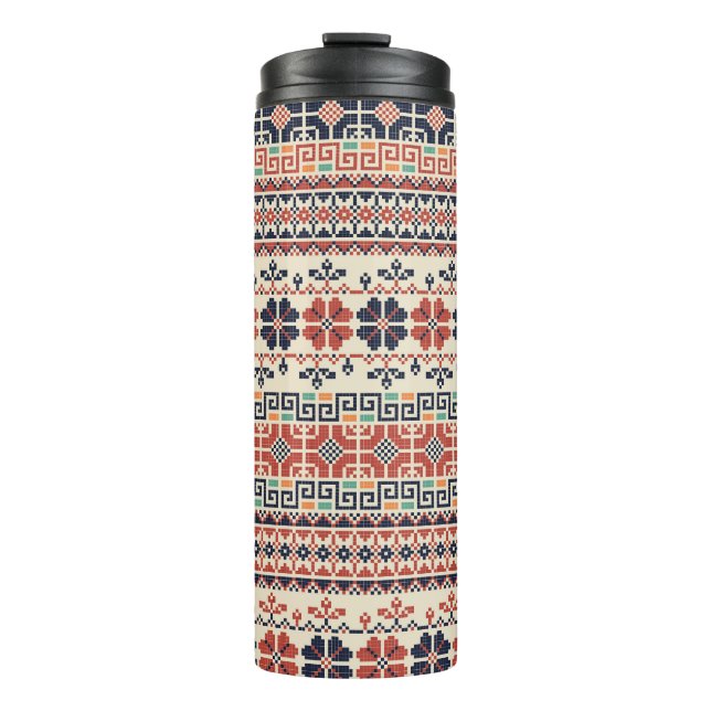 Palestinian Embroidery Motif: Traditional Beauty. Thermal Tumbler (Front)