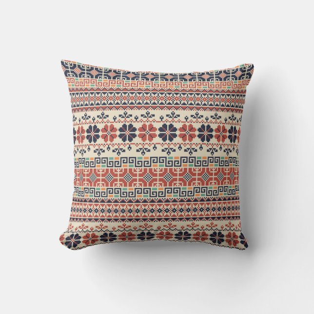 Palestinian Embroidery Motif: Traditional Beauty. Throw Pillow (Front)