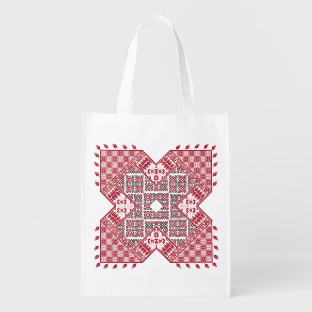 Palestinian Embroidery Pattern Grocery Bag (Front)