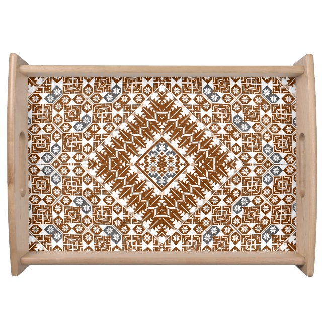 Palestinian Embroidery pattern Printed Design gold Serving Tray (Front)
