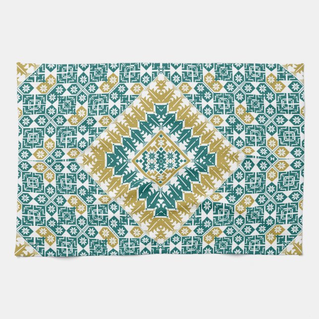 Palestinian Embroidery pattern Printed Design Kitchen Towel (Horizontal)