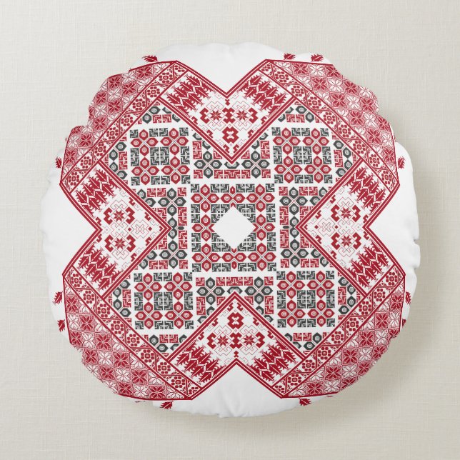 Palestinian Embroidery Pattern Round Pillow (Front)