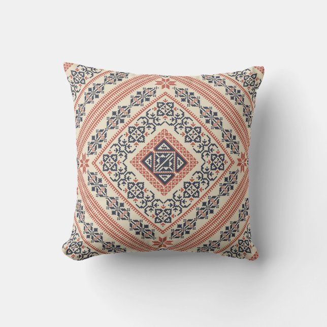 Palestinian embroidery pattern throw pillow (Front)