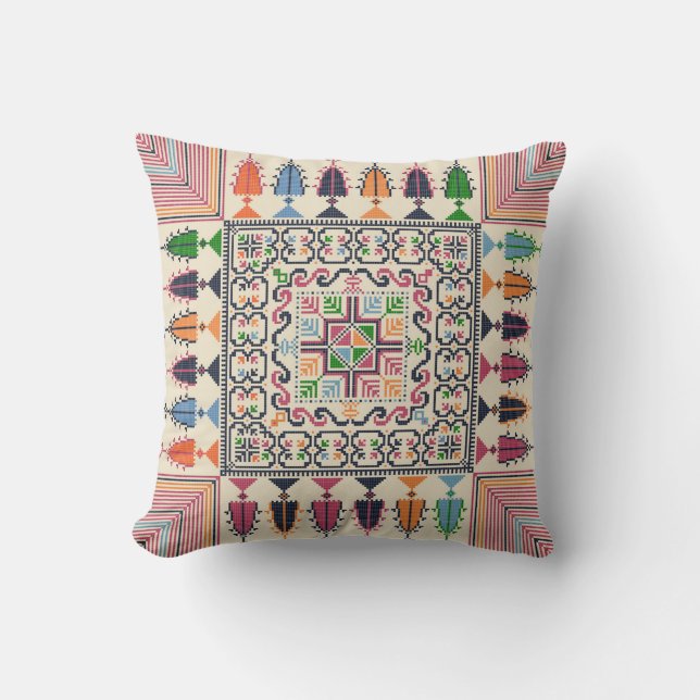 Palestinian embroidery pattern throw pillow (Front)