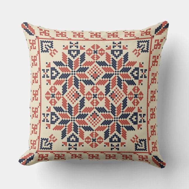 Palestinian embroidery pattern throw pillow (Front)
