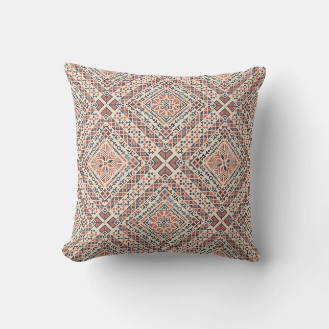 Palestinian embroidery pattern throw pillow (Front)
