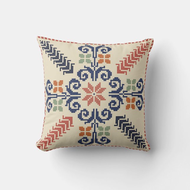 Palestinian embroidery pattern throw pillow (Front)