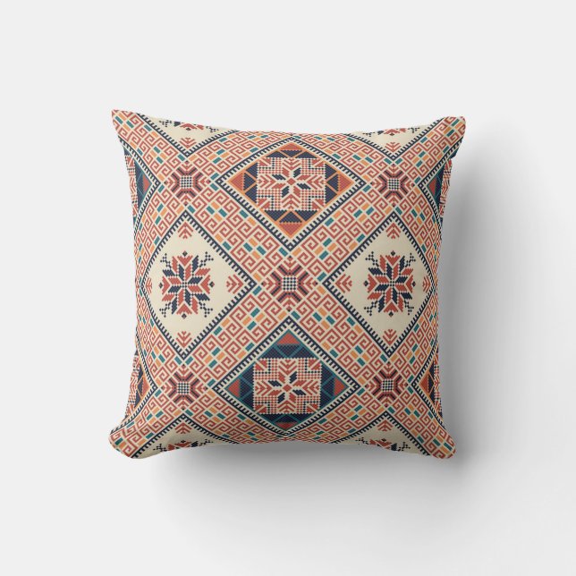 Palestinian embroidery pattern throw pillow (Front)