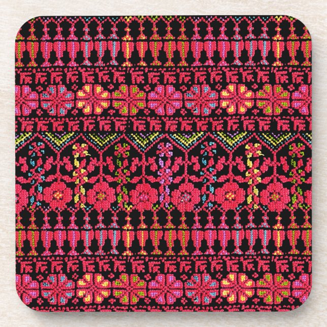 Palestinian Embroidery Tatreez printed Design Beverage Coaster (Front)
