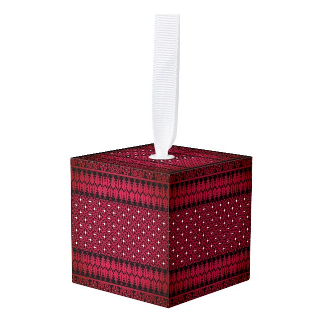 Palestinian Embroidery Tatreez printed design Cube Ornament (Front Angled)
