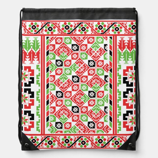 Palestinian Embroidery Tatreez printed design Drawstring Bag (Front)