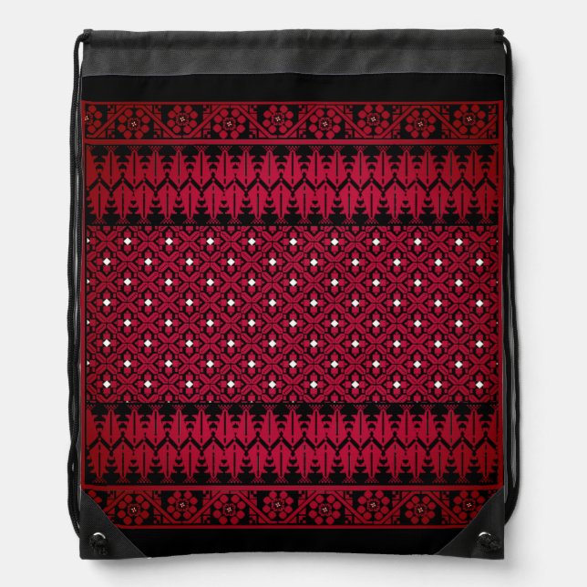 Palestinian Embroidery Tatreez printed design  Drawstring Bag (Front)