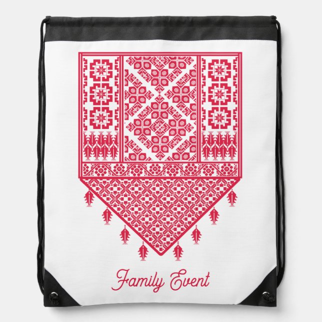 Palestinian Embroidery Tatreez printed design Drawstring Bag (Front)