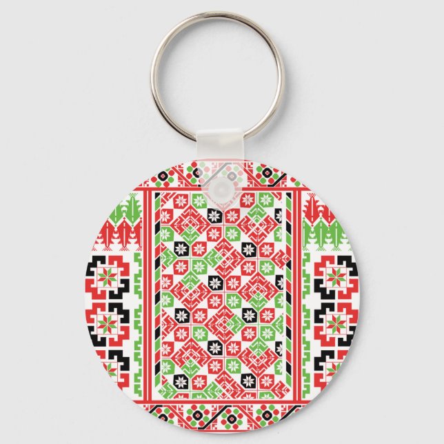 Palestinian Embroidery Tatreez printed design Roun Keychain (Front)