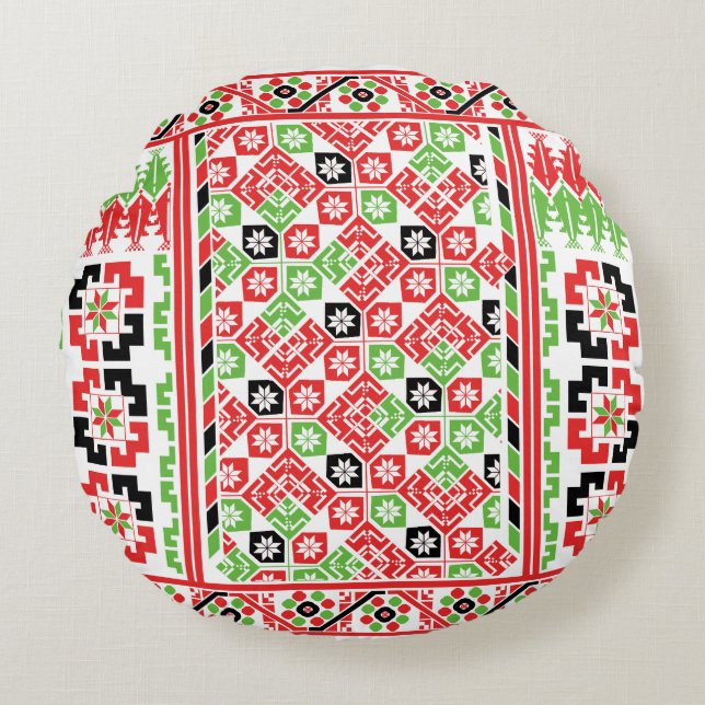 Palestinian Embroidery Tatreez printed design Round Pillow (Front)