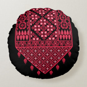 Palestinian Embroidery Tatreez printed design Round Pillow