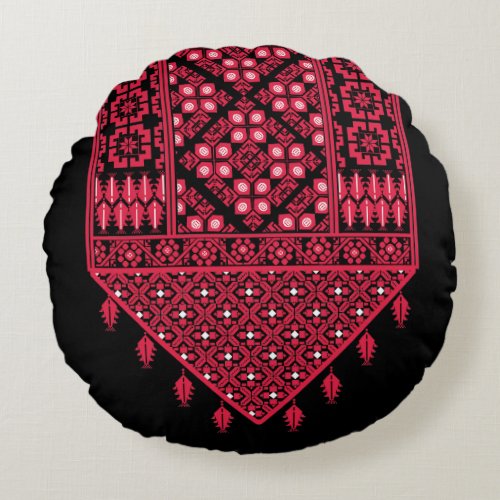 Palestinian Embroidery Tatreez printed design  Round Pillow