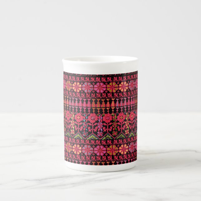 Palestinian Embroidery Tatreez printed Design Soup Bone China Mug (Front)