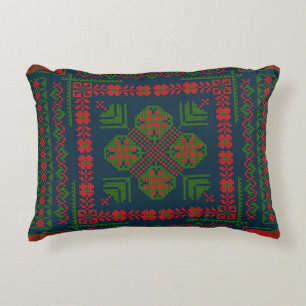 Palestinian Embroidery Tatreez red green 5 Pattern Accent Pillow