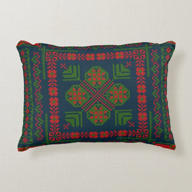 Palestinian Embroidery Tatreez red green 5 Pattern Accent Pillow (Front)