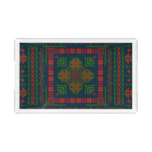 Palestinian Embroidery Tatreez red green 5 Pattern Acrylic Tray