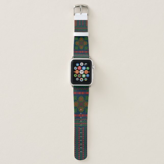 Palestinian Embroidery Tatreez red green 5 Pattern Apple Watch Band (Front)