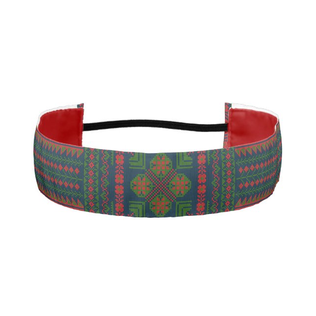 Palestinian Embroidery Tatreez red green 5 Pattern Athletic Headband (Front)
