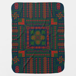 Palestinian Embroidery Tatreez red green 5 Pattern Baby Blanket
