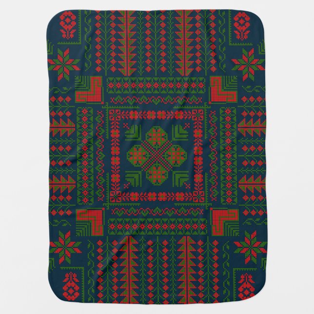 Palestinian Embroidery Tatreez red green 5 Pattern Baby Blanket (Front)