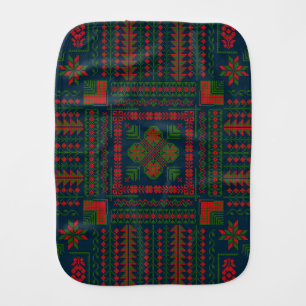 Palestinian Embroidery Tatreez red green 5 Pattern Baby Burp Cloth