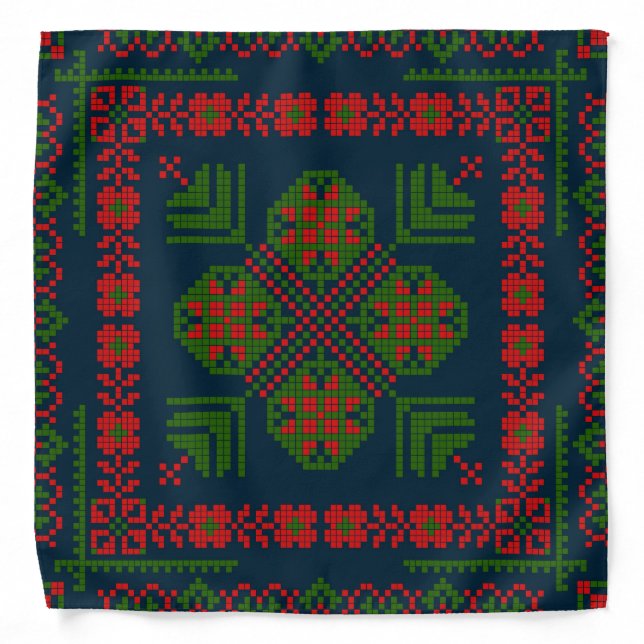 Palestinian Embroidery Tatreez red green 5 Pattern Bandana (Front)