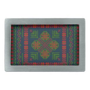 Palestinian Embroidery Tatreez red green 5 Pattern Belt Buckle