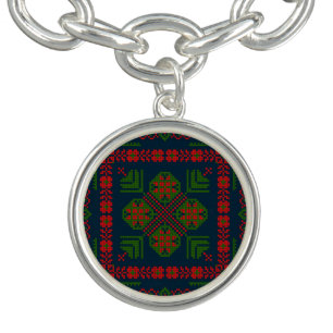 Palestinian Embroidery Tatreez red green 5 Pattern Bracelet