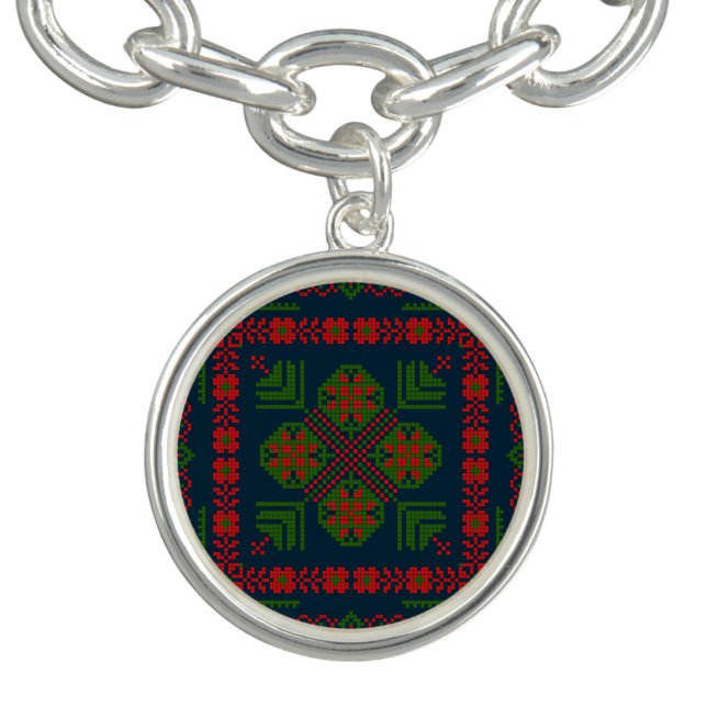 Palestinian Embroidery Tatreez red green 5 Pattern Bracelet (Design)