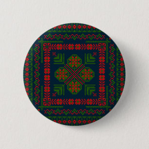 Palestinian Embroidery Tatreez red green 5 Pattern Button